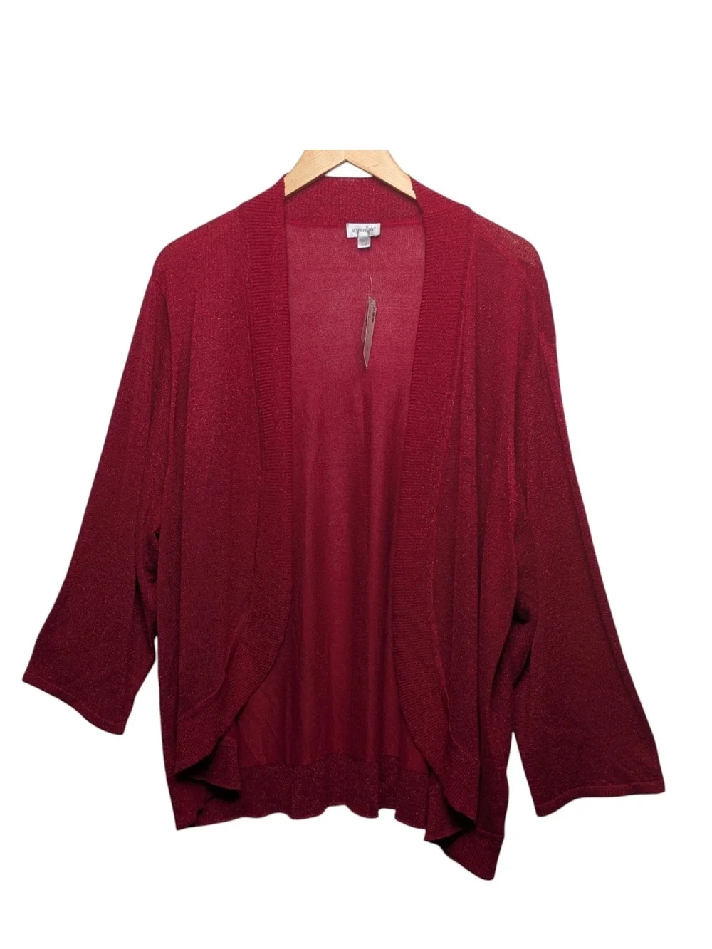 Avenue Red Sparkle Metallic Cardigan Open Front New NWT 26/28 3X Metallic